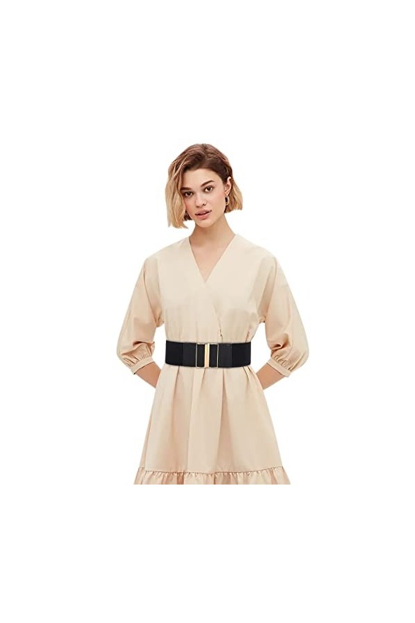 Caritierily Ceinture Cuir Noir Boucle Fleur Ceintures extensibles élastiques à la mode vintage pour femmes avec boucle de ver