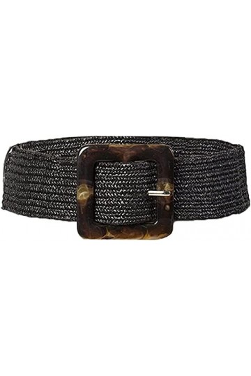 Ceinture de taille pour femme en paille tissée Accessoire pour femme Jeans Robes Pantalons, Noir , taille unique