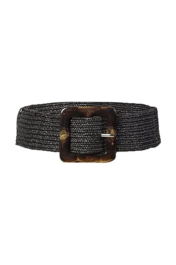 Ceinture de taille pour femme en paille tissée Accessoire pour femme Jeans Robes Pantalons, Noir , taille unique