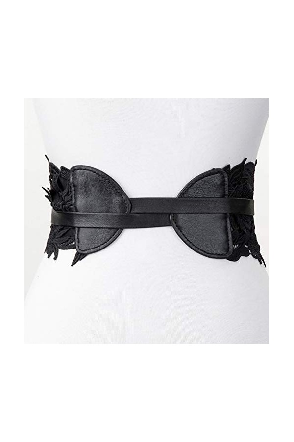 Amosfun Ceinture de mariage en dentelle avec nœud en cuir noir et dentelle pour robe de mariée