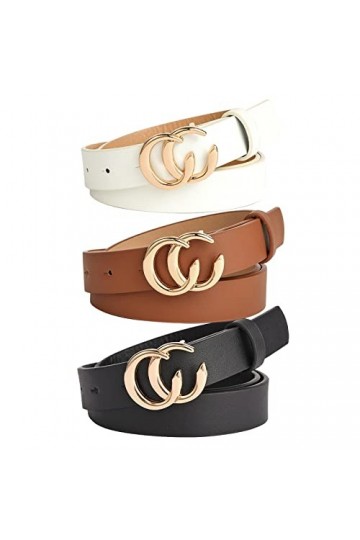 Boucle Ronde Ceinture en Cuir PU,3 Pièces Ceinture Boucle Cuir Femme avec Design de Double Joint Torique pour Jeans Robe Dame