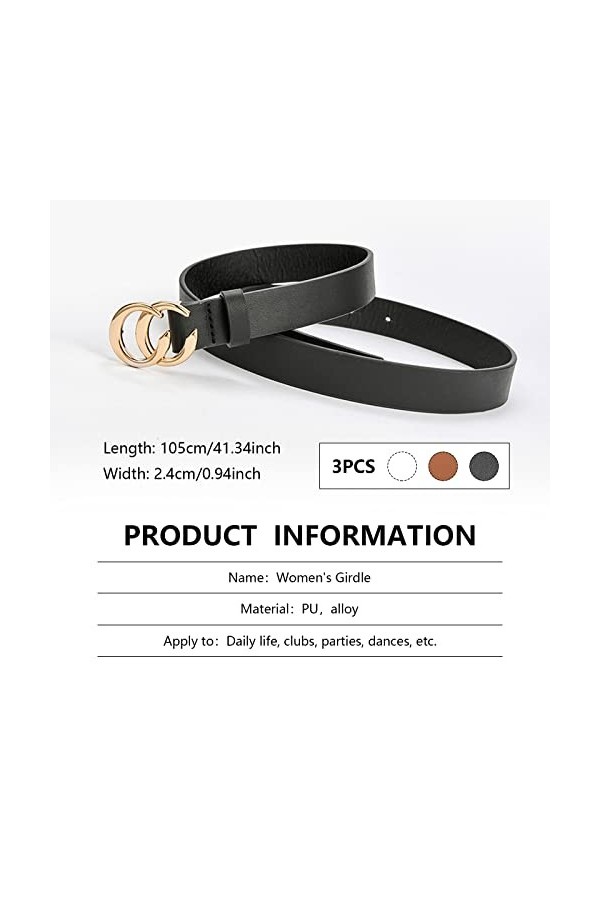 Boucle Ronde Ceinture en Cuir PU,3 Pièces Ceinture Boucle Cuir Femme avec Design de Double Joint Torique pour Jeans Robe Dame