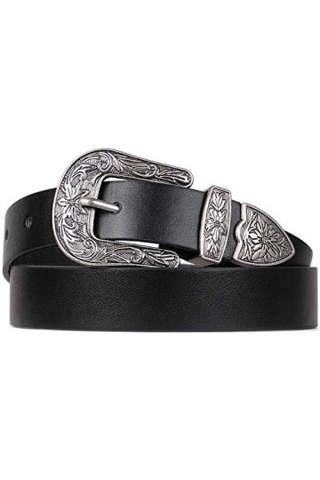 JasGood Ceinture en cuir pour femme - Style occidental vintage, 3-Noir., M: 110cm Für hosen größe 71cm-85cm 