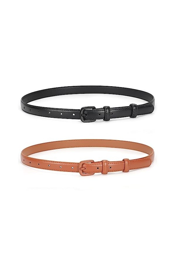 JasGood Lot de 2 ceintures fines en cuir pour femme avec boucle ardillon, 1 - Noir/Marron, 135cm Passt zur Taillengröße 110cm