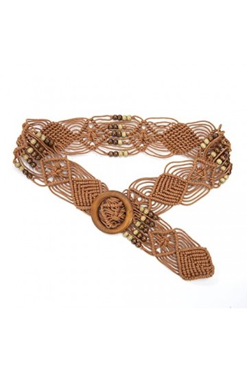 Ayakizi Ceinture Tressée pour Femmes Fille, Décorative Bohème Taille Chaîne Corde Ceinture Tricoté Bande avec Bois Boucle Acc