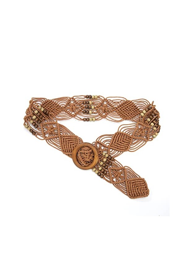 Ayakizi Ceinture Tressée pour Femmes Fille, Décorative Bohème Taille Chaîne Corde Ceinture Tricoté Bande avec Bois Boucle Acc
