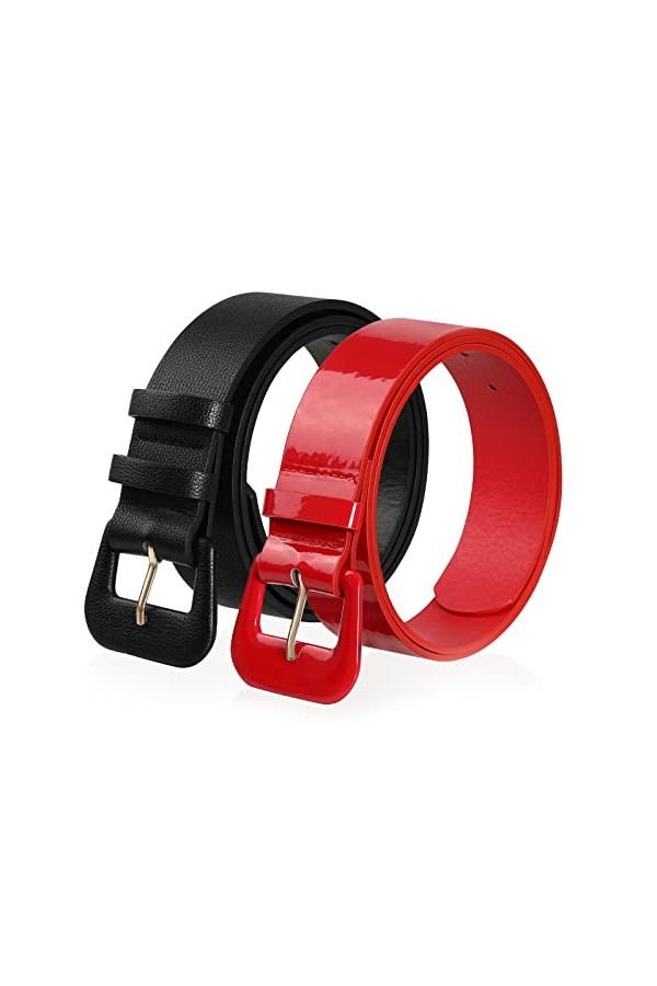 Kajeer Ceinture en cuir pour Femme - 2 pièces de la Largeur de 3,8 cm de ceinture à boucle ardillon en cuir PU rétro avec jea