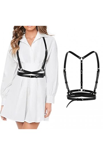 CLDURHGE Ceinture Punk, Harnais Punk en Cuir Noir pour Femme, Noir Goth Gilet Ceinture, Réglable Bijoux de Corps pour Cosplay