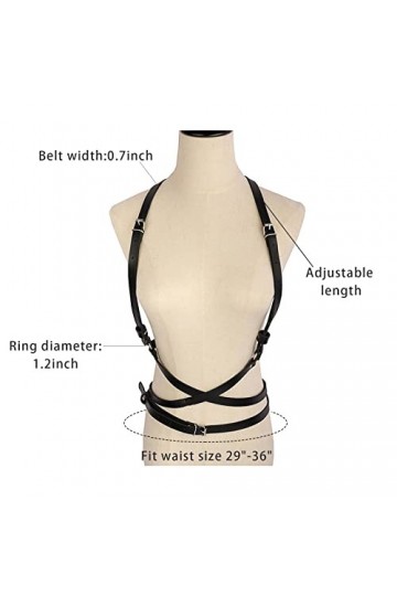 CLDURHGE Ceinture Punk, Harnais Punk en Cuir Noir pour Femme, Noir Goth Gilet Ceinture, Réglable Bijoux de Corps pour Cosplay