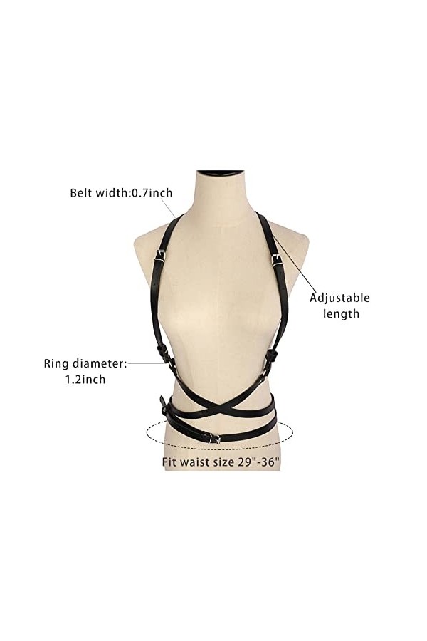 CLDURHGE Ceinture Punk, Harnais Punk en Cuir Noir pour Femme, Noir Goth Gilet Ceinture, Réglable Bijoux de Corps pour Cosplay