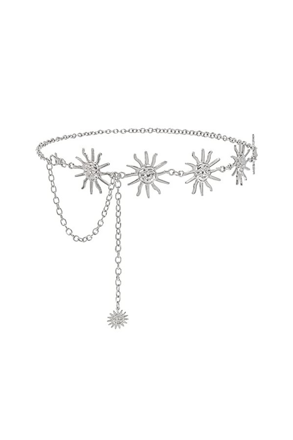 XZQTIVE Femmes Boho Chaîne Ceinture pour Robes Jeans Western Cowgirl Taille Gauche Ceinture Ovale Métal Concho Ceinture, 05 S