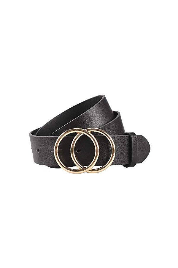 Amasawa Femme Ceinture Cuir Pu, Cuir Pu Ceinture Mode, Ceinture Boucle Cuir Femme, Boucle Ronde Ceinture Cuir, avec Double Bo