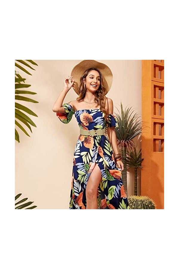 QH-Shop Ceinture Élastique pour Femme Ceinture de Taille en Paille Tissée Vintage Bohème Large Ceinture de Robe Tressée Noir 