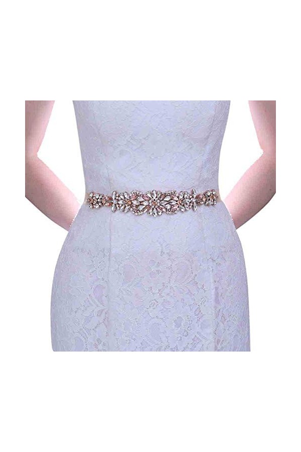 Azaleas S423 Ceinture de mariage en or rose avec strass pour femme, Rose vigne., taille unique