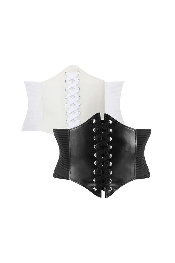 YiliYa 2 Pièces Ceinture Corset pour Femme Ceinture à Lacets Cuir Corset Ceinture Élastique Rétro Cinch Ceinture pour Femme F