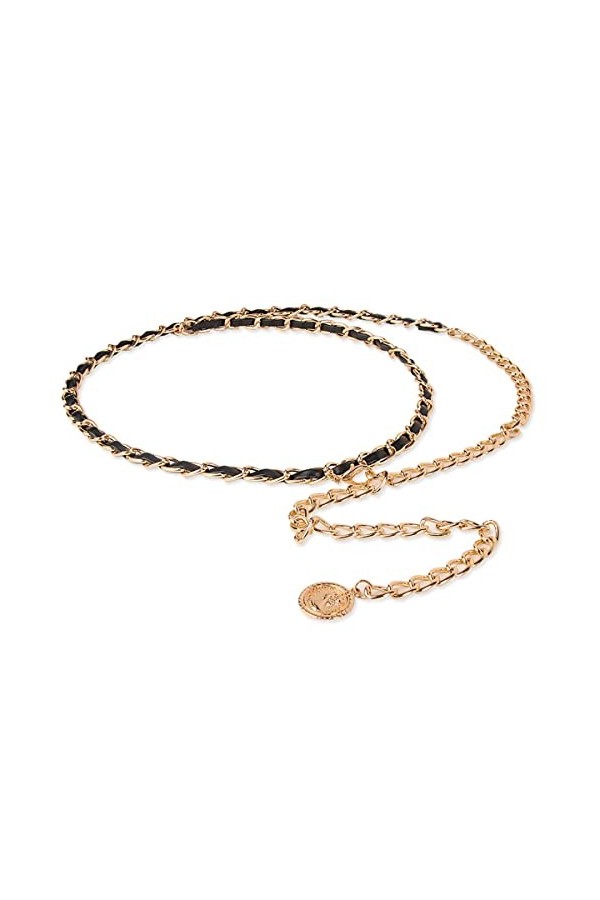 YUTTTPL Ceinture à Chaînes pour Femmes, Perle Coeur Longue Ceinture Pendentif Réglable Ceinture Métallique Tressée pour Robes