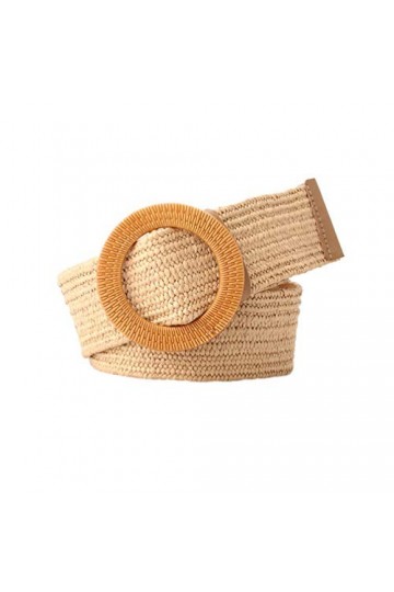 Porbbow Ceinture pour femmes ceinture large en paille ceinture à boucle ronde robe tissée élastique ceinture décorative Khaki