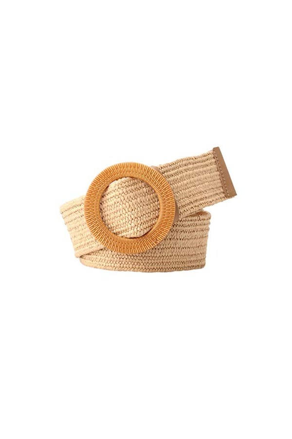 Porbbow Ceinture pour femmes ceinture large en paille ceinture à boucle ronde robe tissée élastique ceinture décorative Khaki