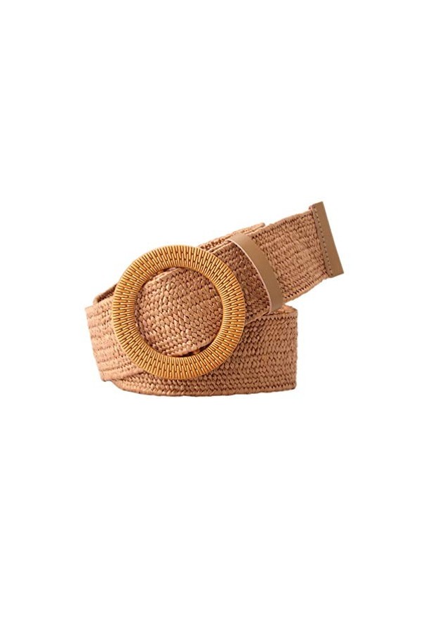 Porbbow Ceinture pour femmes ceinture large en paille ceinture à boucle ronde robe tissée élastique ceinture décorative Khaki