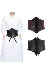 Ceinture Corset Femme,2Pcs Ceinture Élastique Rétro,Femme Cuir Corset à Lacets Ceinture Élastique,Ceinture Large Corset,Ceint