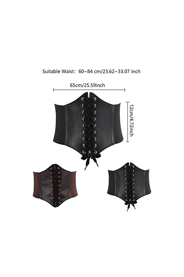 Ceinture Corset Femme,2Pcs Ceinture Élastique Rétro,Femme Cuir Corset à Lacets Ceinture Élastique,Ceinture Large Corset,Ceint