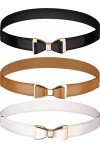 3 Pièces Ceinture Fine Femme Ceinture Élastique Mince pour Robe - Noir / MArron / Blanc - Taille unique