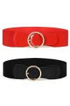 Ceinture élastique pour femmes - 2 pièces larges ceintures rétro Ceinture extensible à la mode avec boucle en métal pour robe