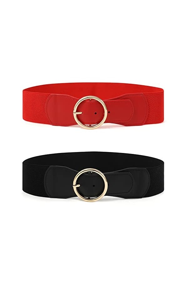 Ceinture élastique pour femmes - 2 pièces larges ceintures rétro Ceinture extensible à la mode avec boucle en métal pour robe