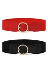 Ceinture élastique pour femmes - 2 pièces larges ceintures rétro Ceinture extensible à la mode avec boucle en métal pour robe