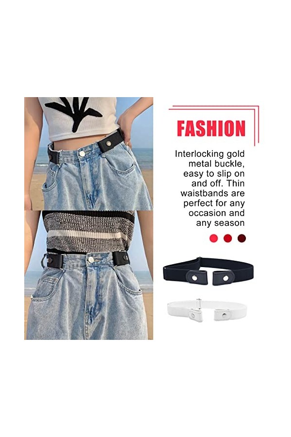 Nizirioo Ceinture Extensible sans Boucle: 6 Pièces Ceinture Sans Boucle Élastique Invisible, Adjustable Ceinture Élastique In