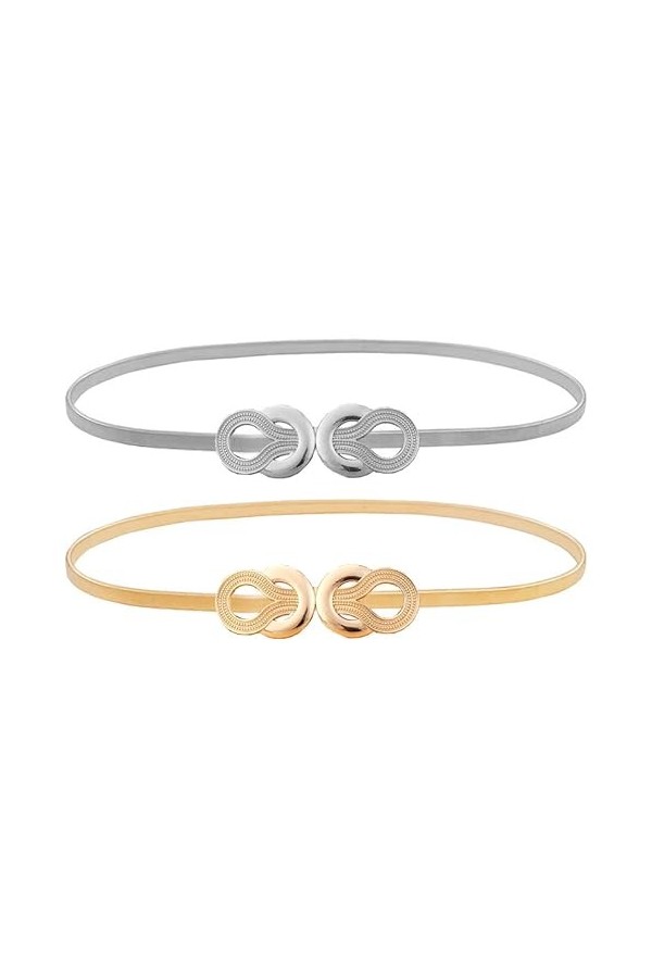 YUTTTPL 2 Pièces Étirée Ceinture Elastique Taille Métallique pour Femmes Filles Ceinture Fine Étirée élastique Taille pour Ro