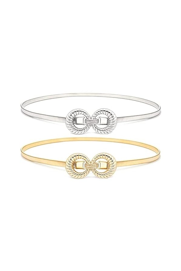 YUTTTPL 2 Pièces Étirée Ceinture Elastique Taille Métallique pour Femmes Filles Ceinture Fine Étirée élastique Taille pour Ro