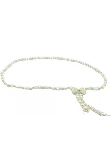 Ceinture élastique avec perles et strass pour femme - Beige - Taille unique