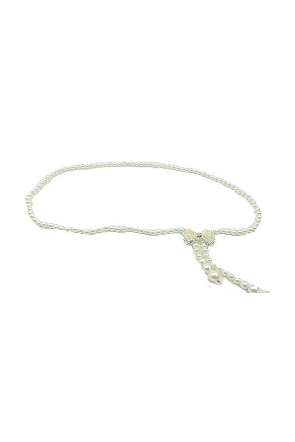 Ceinture élastique avec perles et strass pour femme - Beige - Taille unique