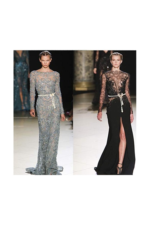 Ceinture élastique avec perles et strass pour femme - Beige - Taille unique