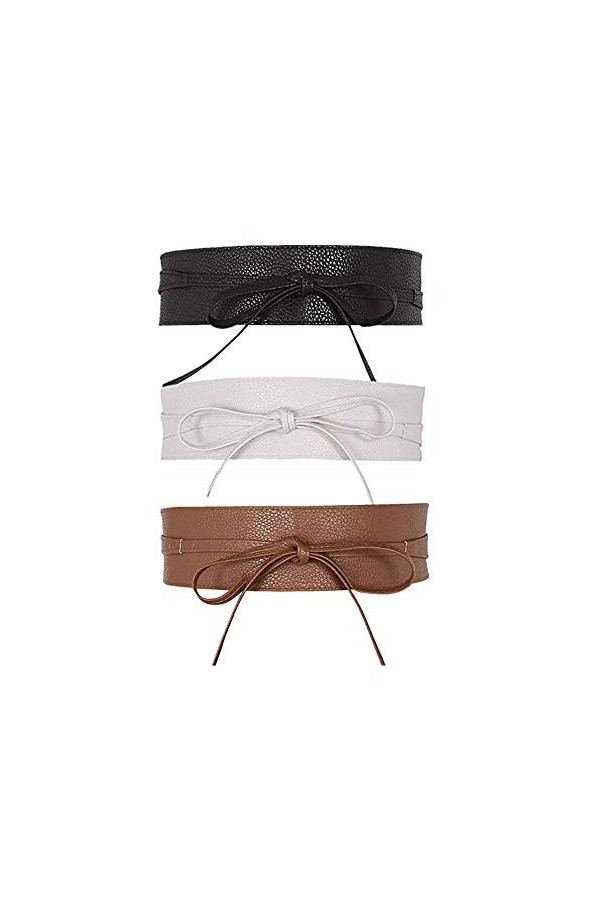 Umily Femme Ceinture Cuir Souple Large Cravate pour Robe Boho Taille Haut Ceinture