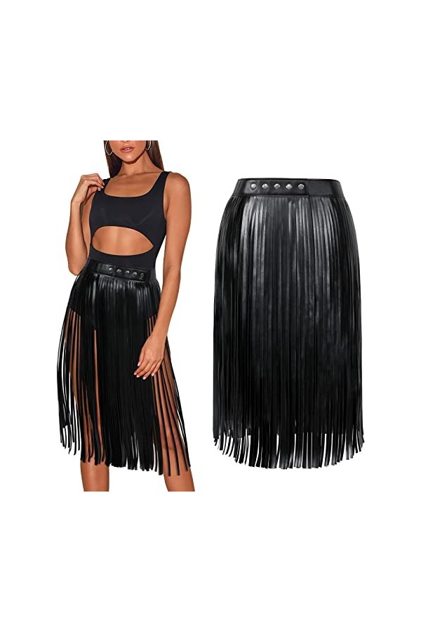 JasGood Ceinture en cuir synthétique pour femme - Avec franges - Style punk - Jupe gothique - Avec pompon - Pour jeans punk, 