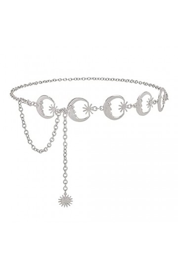 XZQTIVE Femmes Boho Chaîne Ceinture pour Robes Jeans Western Cowgirl Taille Gauche Ceinture Ovale Métal Concho Ceinture, 04 A