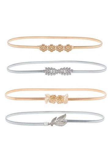 HaoPiDai Marque Ceintures Or Pour Femmes Robe Skinny Luxe Élastique Taille Chaîne Métal Par Designer - Argenté - taille 28/43