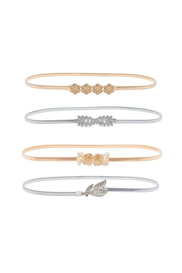 HaoPiDai Marque Ceintures Or Pour Femmes Robe Skinny Luxe Élastique Taille Chaîne Métal Par Designer - Argenté - taille 28/43