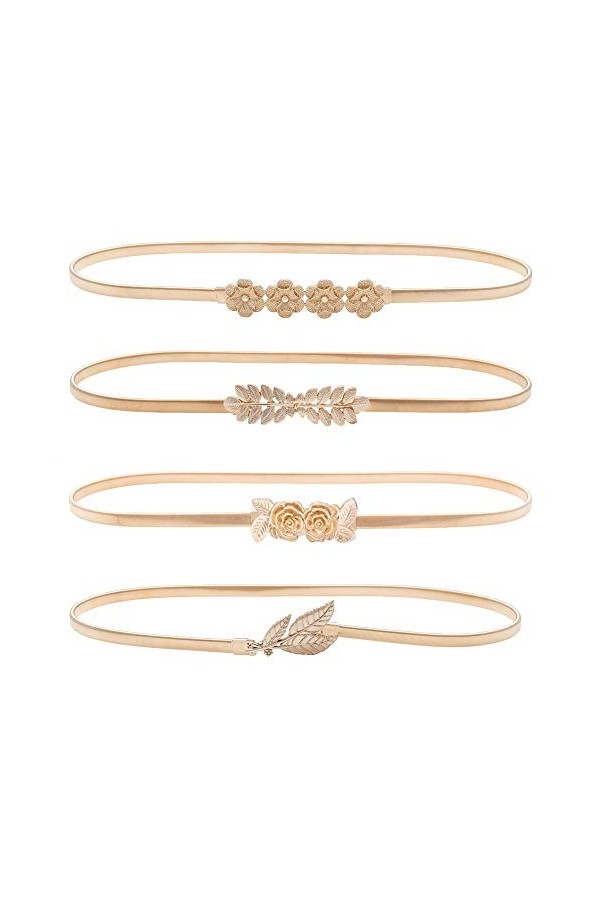 HaoPiDai Marque Ceintures Or Pour Femmes Robe Skinny Luxe Élastique Taille Chaîne Métal Par Designer - Argenté - taille 28/43