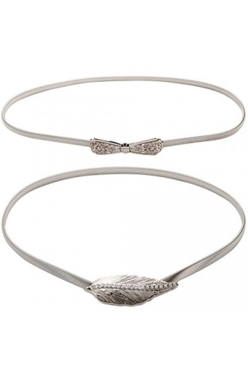 kilofly Lot de 2 ceintures fines en métal argenté pour femme - Argenté - Taille Unique