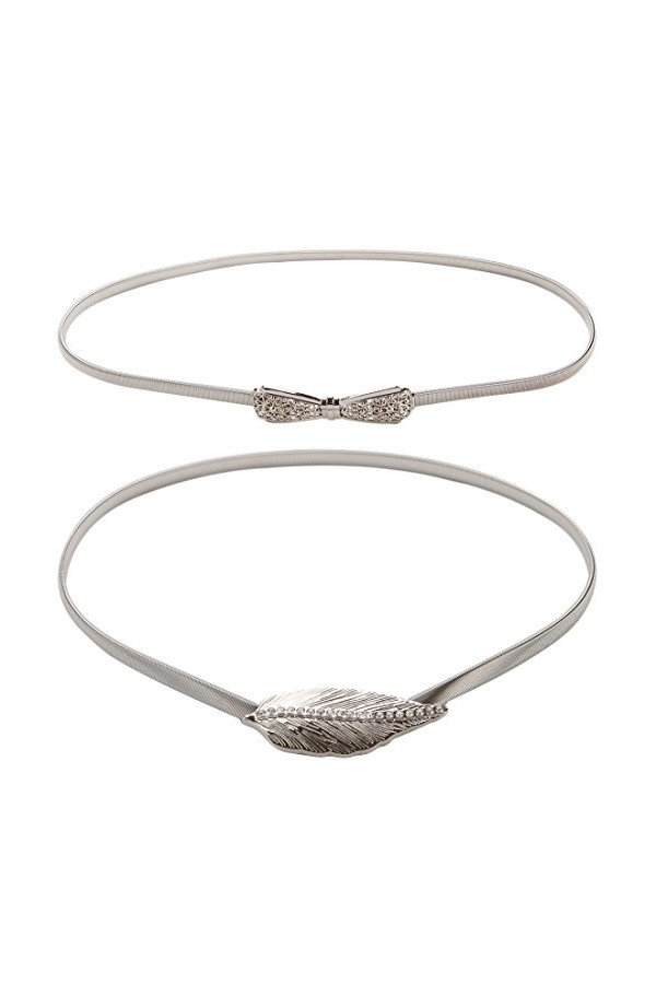 kilofly Lot de 2 ceintures fines en métal argenté pour femme - Argenté - Taille Unique