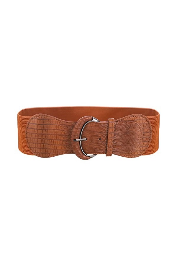 JOELELI Ceinture élastique pour femme avec boucle à crochet Marron rétro
