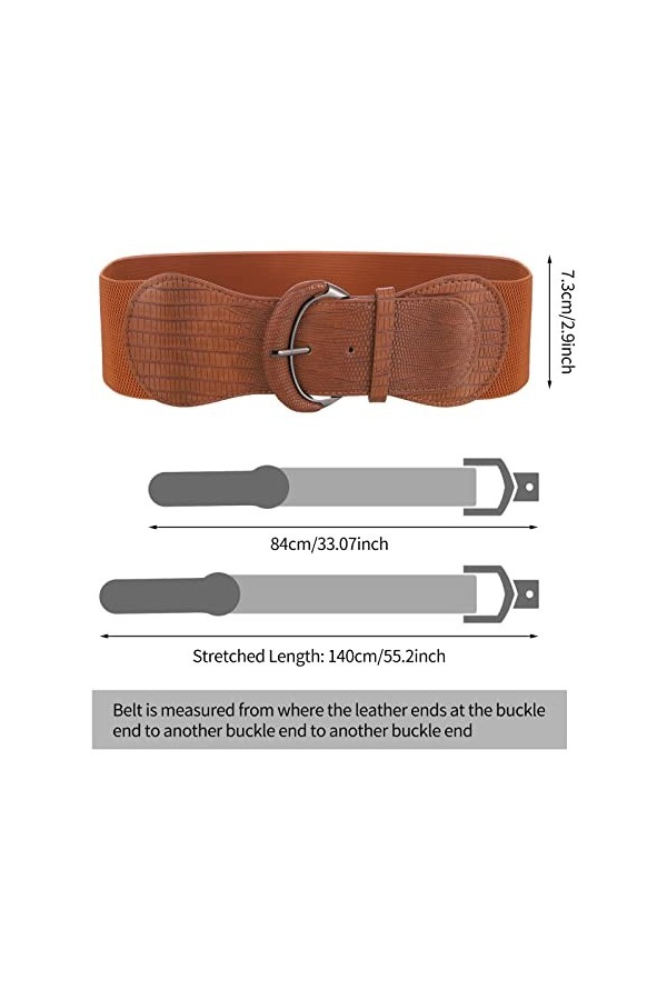 JOELELI Ceinture élastique pour femme avec boucle à crochet Marron rétro