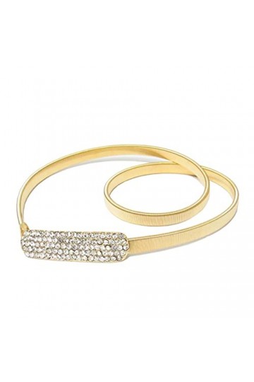 VOMONO Ceinture extensible pour femme, fine chaîne en métal avec boucle en strass pour robe, jean, pantalon, doré, taille uni