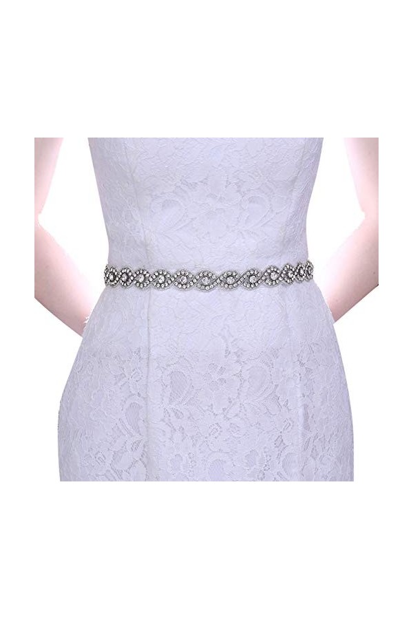 azaleas Ceinture de mariée fine avec cristal pour femme - Bleu - Taille unique