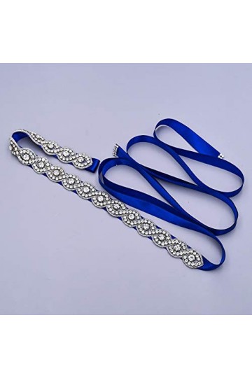 azaleas Ceinture de mariée fine avec cristal pour femme - Bleu - Taille unique
