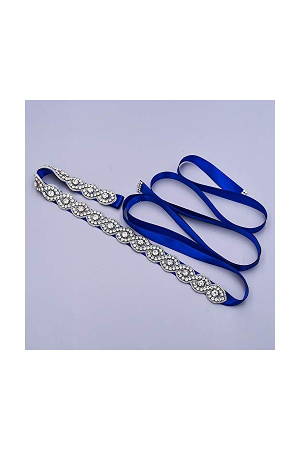 azaleas Ceinture de mariée fine avec cristal pour femme - Bleu - Taille unique