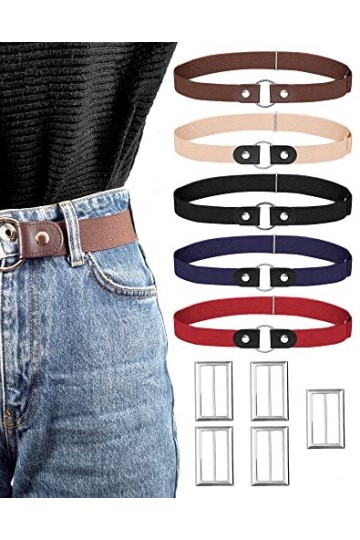 ZITFRI Lot de 5 ceintures sans boucle invisibles pour femme - Lot de 5 ceintures élastiques sans boucle - Ceinture sans boucl